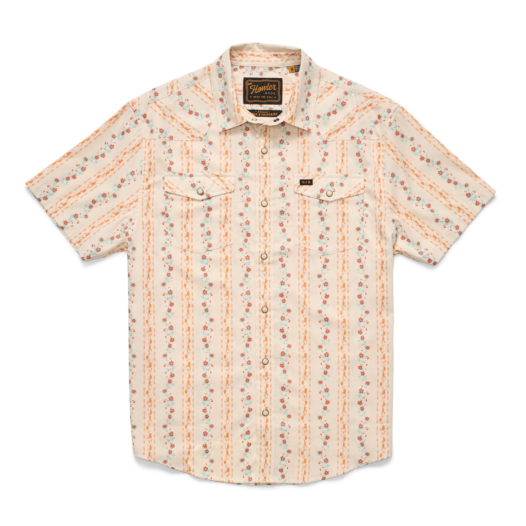 Howler Brothers Free Range Fleece Pullover Men's in Hibiscus Ribbons Riverbed Oxford